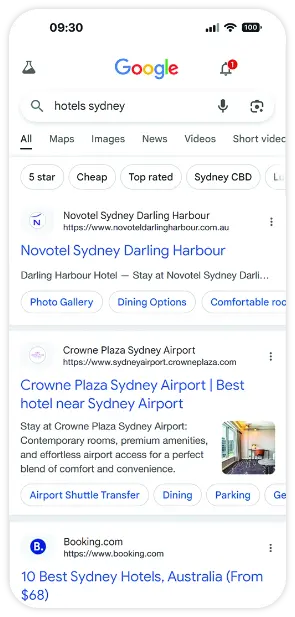 Google Search hotels sydney