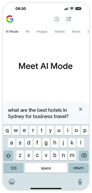 Google Search AI Mode hotels sydney